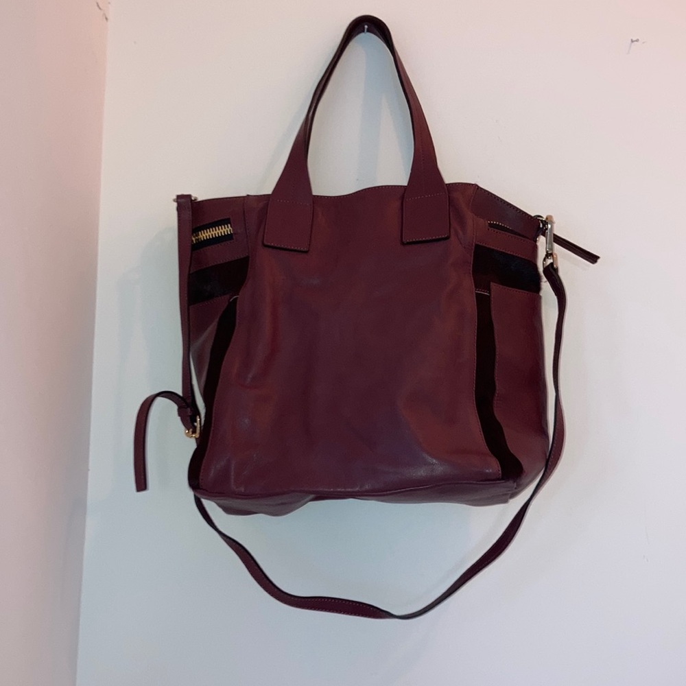 Innue Purple Leather Pony Hair Crossbody Shoulder Tote Bag